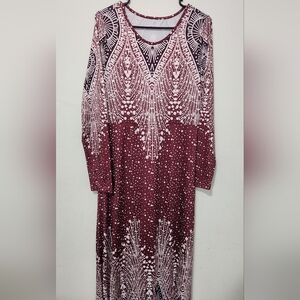 Elegant Maroon and White Patterned Dress